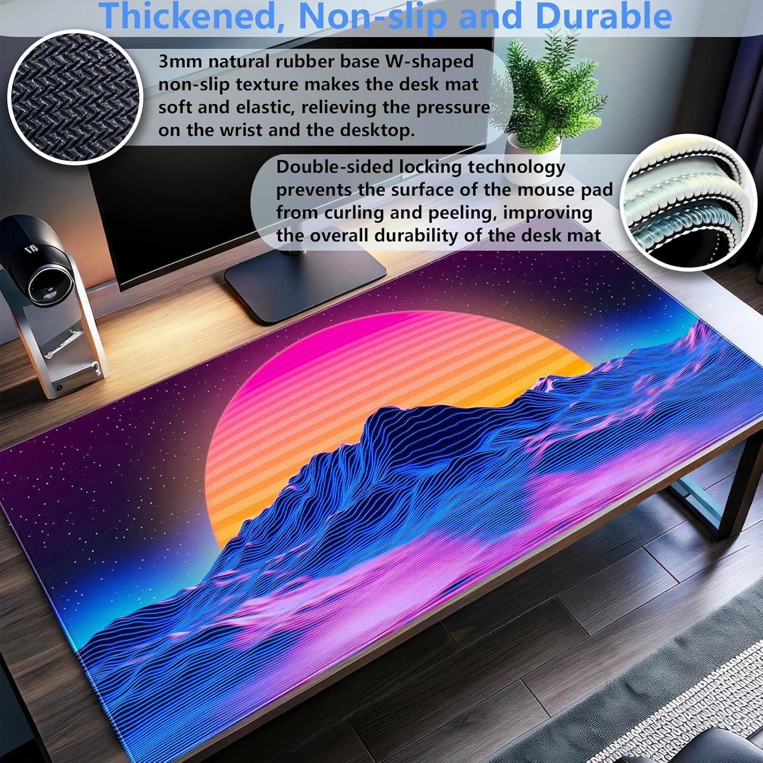 Retro Synthwave Mountain Sun D - Retro Gaming Desk ulasan dan harga